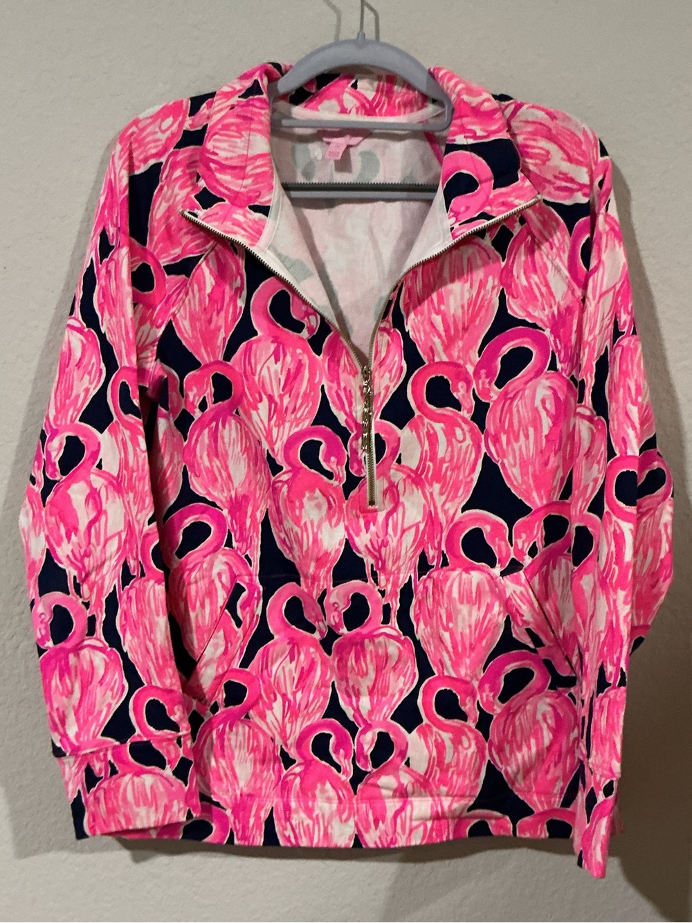 Lilly Pulitzer Pink & Navy Floral Half-Zip Pullover